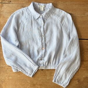 Rachel Zoe Blue and White Striped Linen Shirt Cropped M